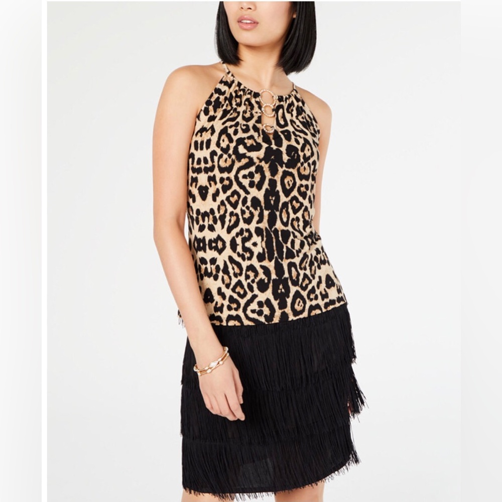 INC Leopard Print O-Ring Halter Top Size L